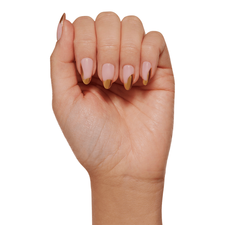 Golden Touch Press-On Nails Uñas postizas puntas doradas con detalles abstractos.