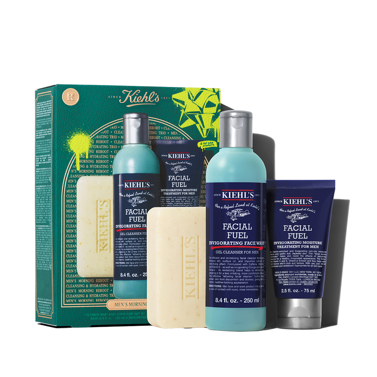 Men's Energizing Essentials - Set de regalo, limpiador facial + jabón exfoliante + tratamiento hidratante