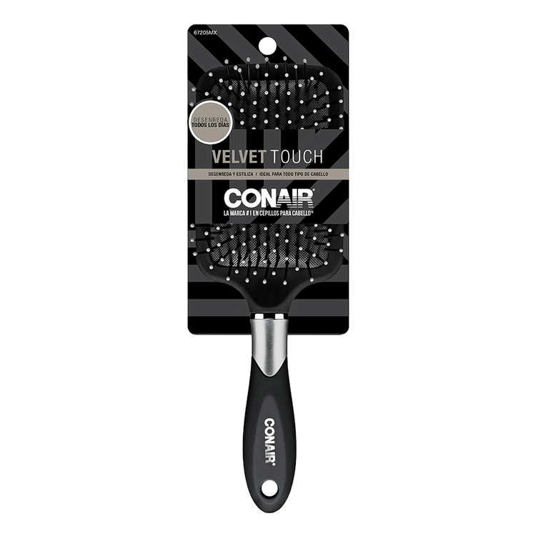 Conair - Cepillo de pala acojinado velvet touch color negro con plata