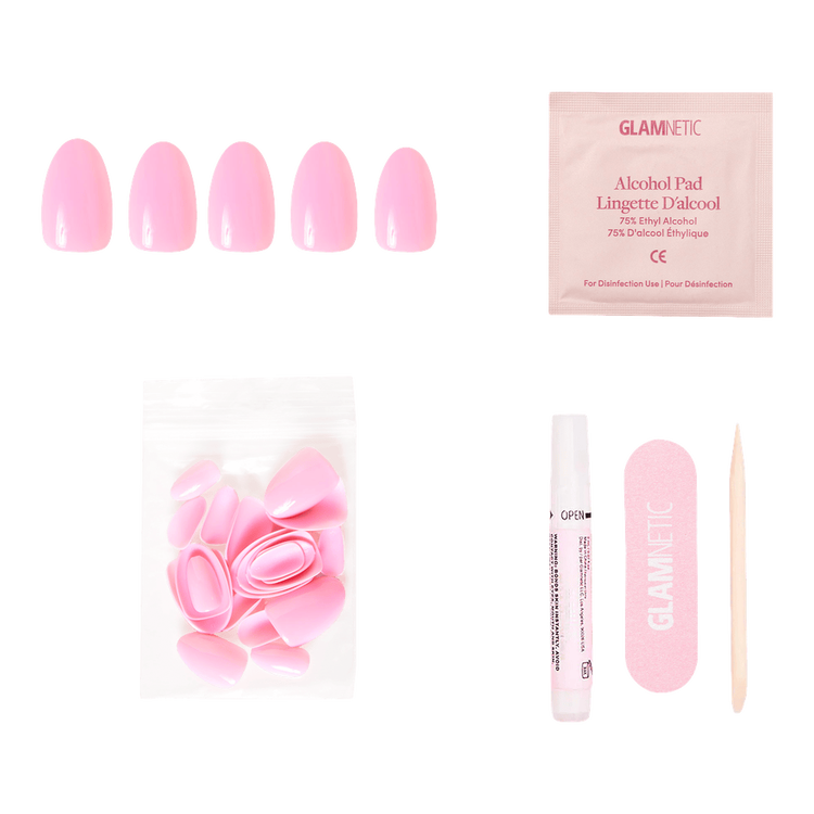 Think Pink Press-On Nails Uñas postizas suave rosa bebé brillante.