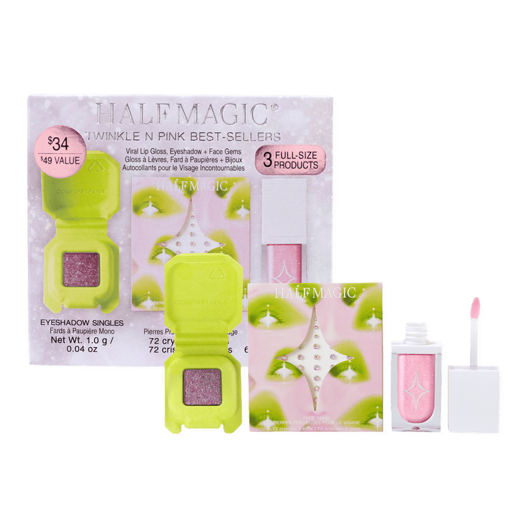 Twinkle N Pink - Set de regalo, sombra + gemas para cara + brillo labial con glitter