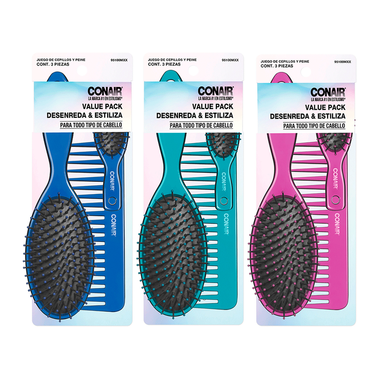 Conair - Set de cepillo regular, mini y peine