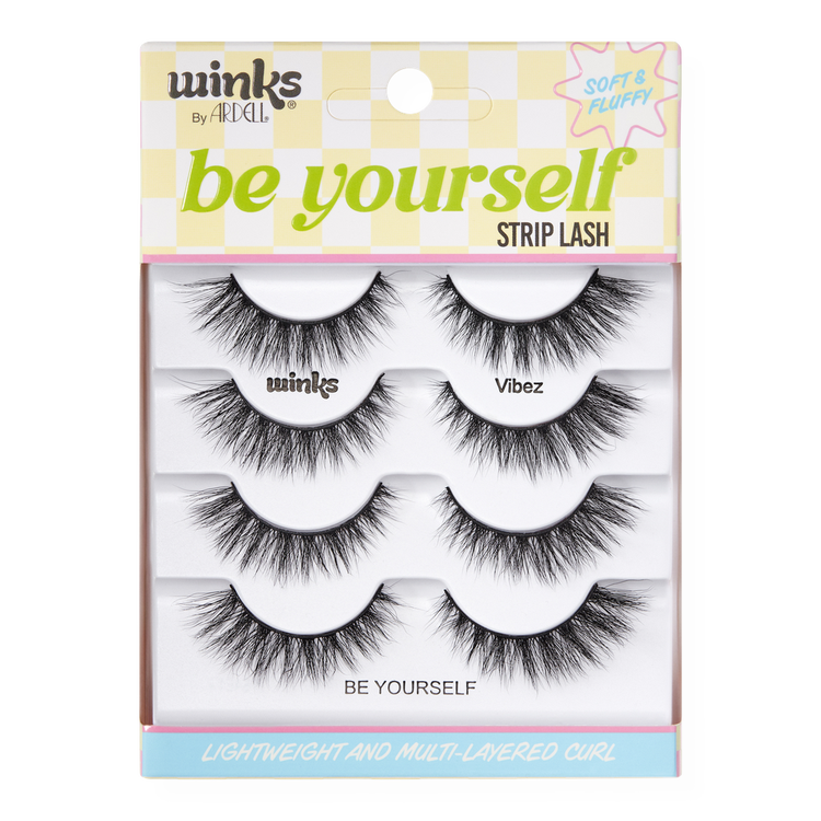 Winks Be Yourself Vibez, Black Strip Lash Pestañas redondeadas look de ojos grandes y expresivos.
