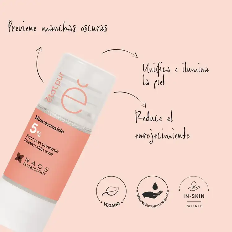 Niacinamida - Suero facial, con activos puros unificadores del tono en la piel