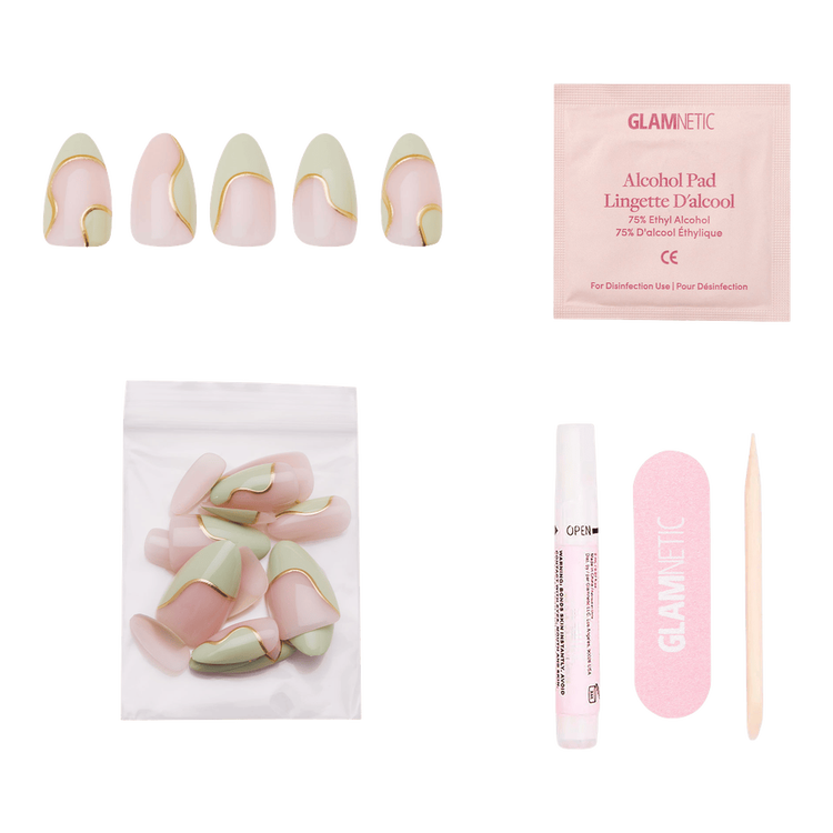 Olive You Press-On Nails Uñas postizas base semitransparente moderna.