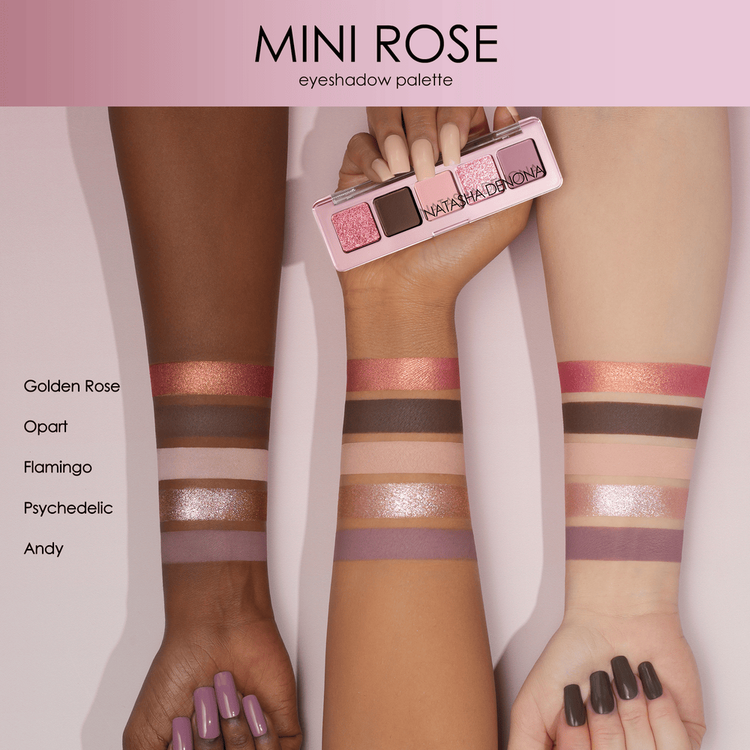 Mini Rose Paleta de sombras 5 tonos rosas fríos y malva