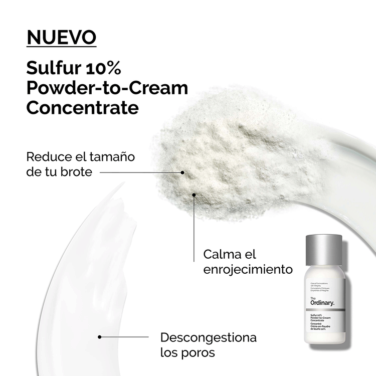 Sulfur 10% Powder-To-Cream - Concentrado de azufre, para tratar brotes y reducir imperfecciones