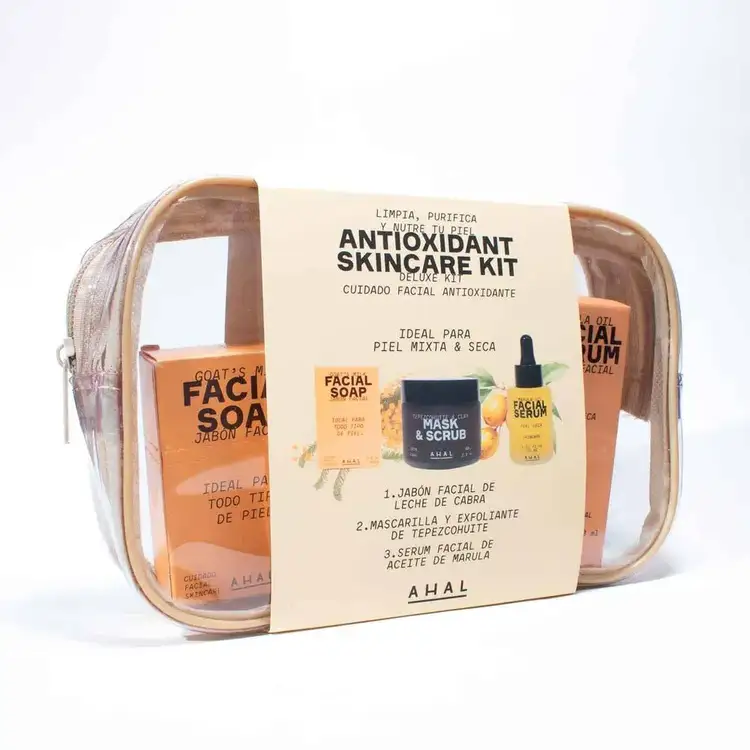 Antioxidante - Set de regalo, mascarilla exfoliante + serum facial + jabón con leche de cabra