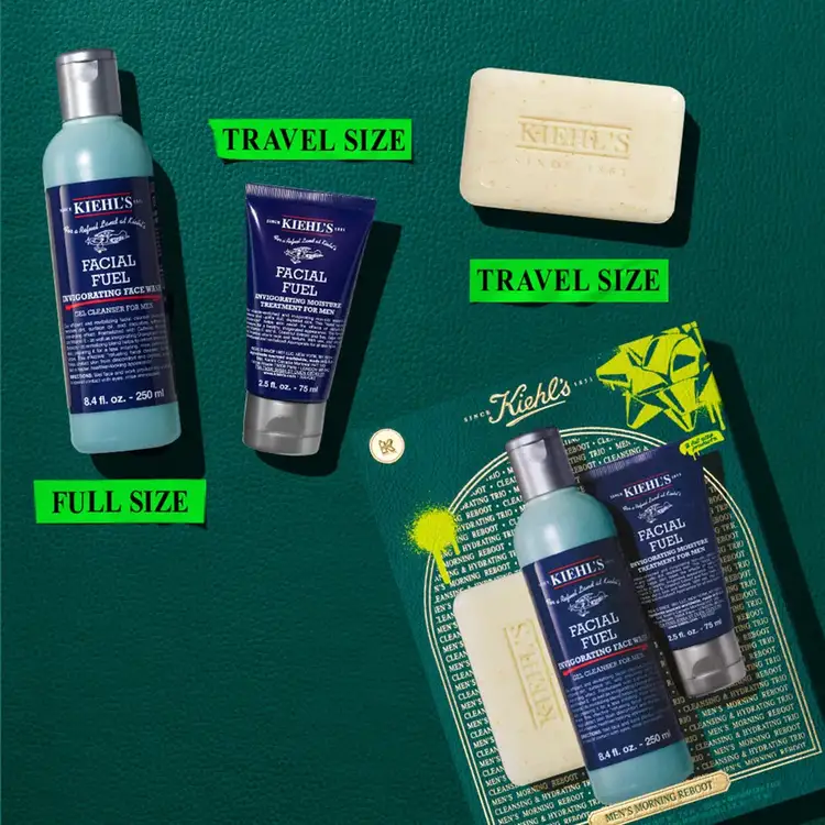 Men's Energizing Essentials - Set de regalo, limpiador facial + jabón exfoliante + tratamiento hidratante