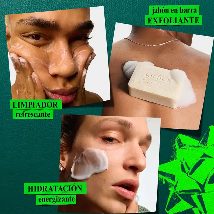 Men's Energizing Essentials - Set de regalo, limpiador facial + jabón exfoliante + tratamiento hidratante