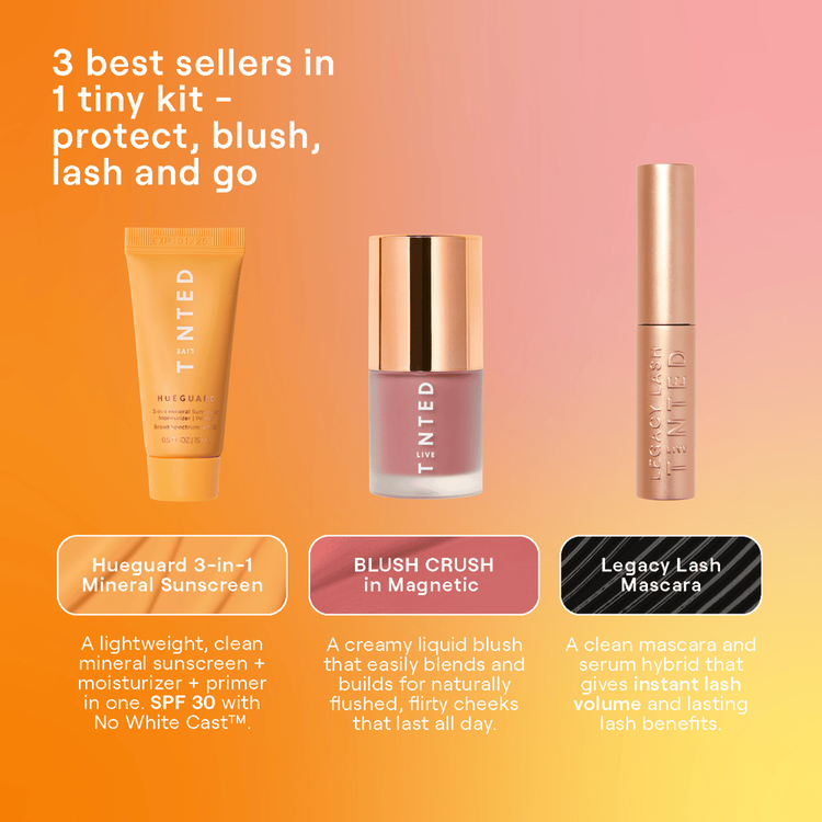 Tinty Tints - Set de minis para regalo, rubor líquido, protector solar y máscara de pestañas