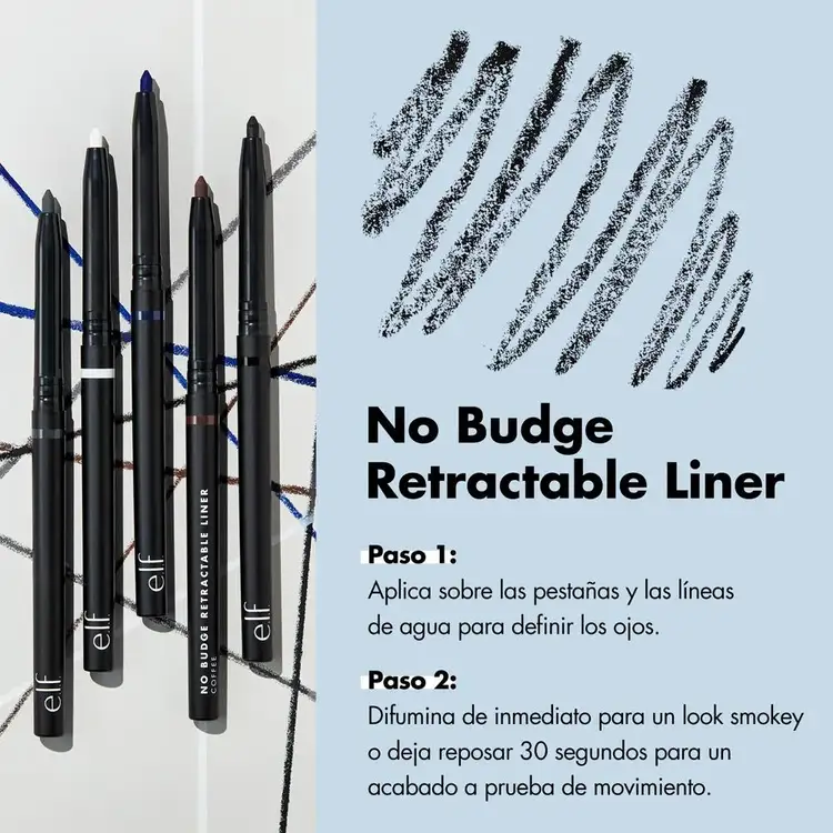 e.l.f. No Budge Retractable Eyeliner Lápiz delineador de ojos retráctil cremoso y resistente al agua.