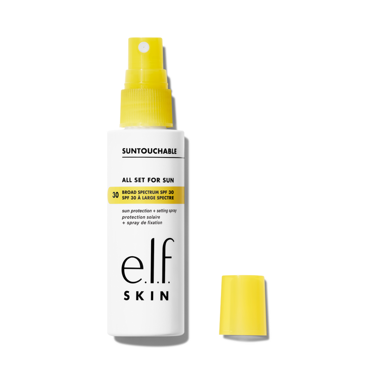 e.l.f. SKIN Suntouchable All Set for Sun Broad Spectrum Protector solar y spray fijador de maquillaje transparente