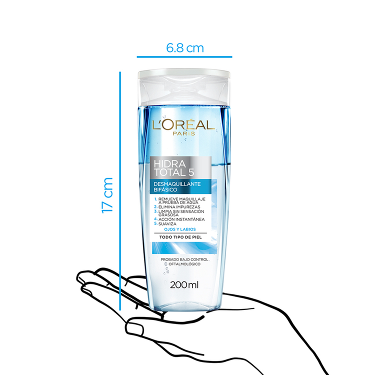 L'Oreal Paris Ht5 Bifasico Agua micelar remueve maquillaje a prueba de agua