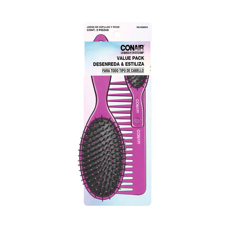 Conair - Set de cepillo regular, mini y peine