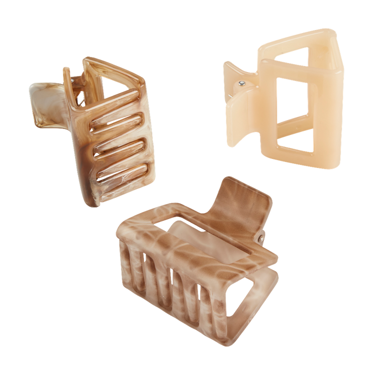 Scunci - Pinzas medianas en color café con acabado brillante