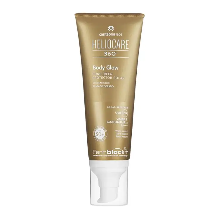 Body Glow SPF 50+ Protector solar con destellos luminosos y tono gold
