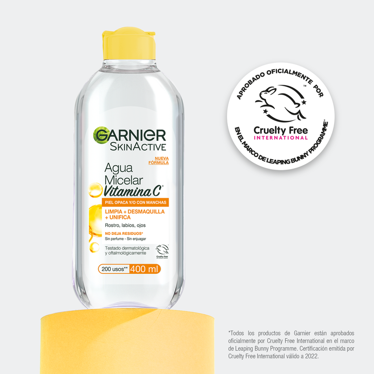 Garnier Skin Agua micelar remueve maquillaje visible