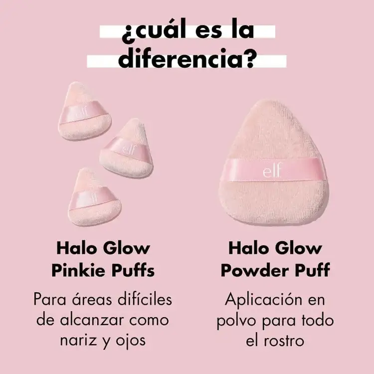 e.l.f. Halo Glow Pinkie Puffs Juego de 3 borlas mini de terciopelo reutilizables para maquillaje