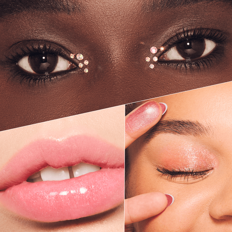 Twinkle N Pink - Set de regalo, sombra + gemas para cara + brillo labial con glitter