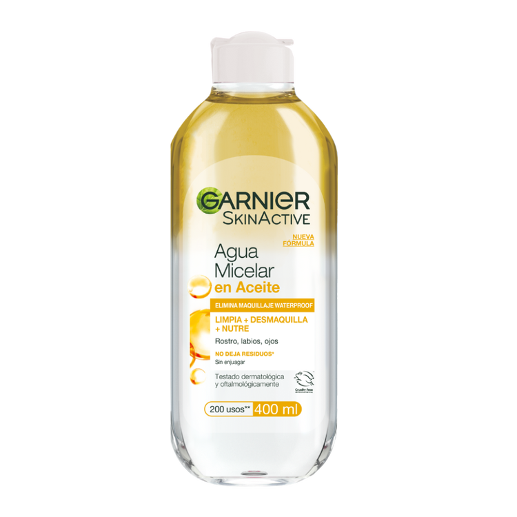 Garnier Skin Bifásico remueve maquillaje visible