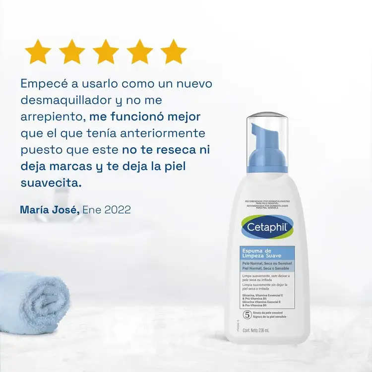 Espuma de limpieza suave mantiene el equilibrio de humedad natural