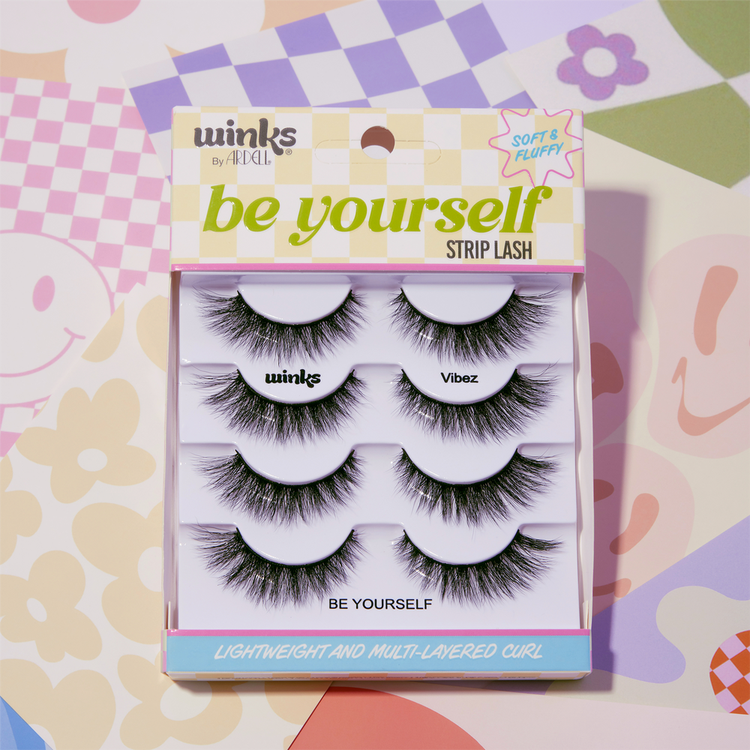 Winks Be Yourself Vibez, Black Strip Lash Pestañas redondeadas look de ojos grandes y expresivos.