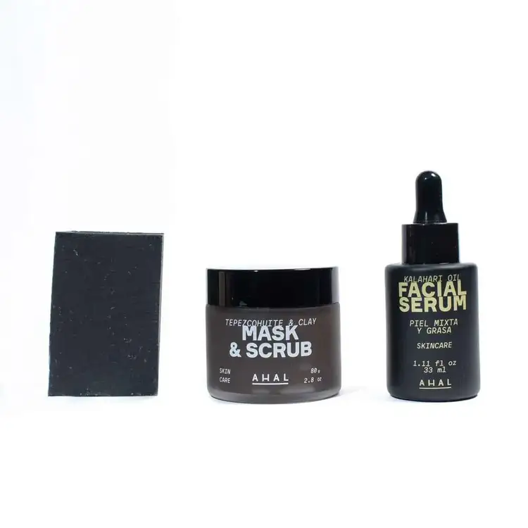 Regenerador - Set de regalo, mascarilla exfoliante + serum facial + jabón con carbón activado