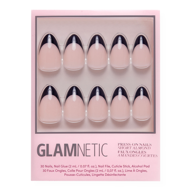 Caviar Press-On Nails Uñas postizas puntas francesas con base natural.