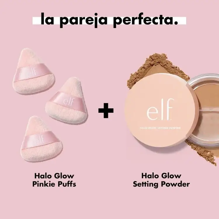 e.l.f. Halo Glow Pinkie Puffs Juego de 3 borlas mini de terciopelo reutilizables para maquillaje