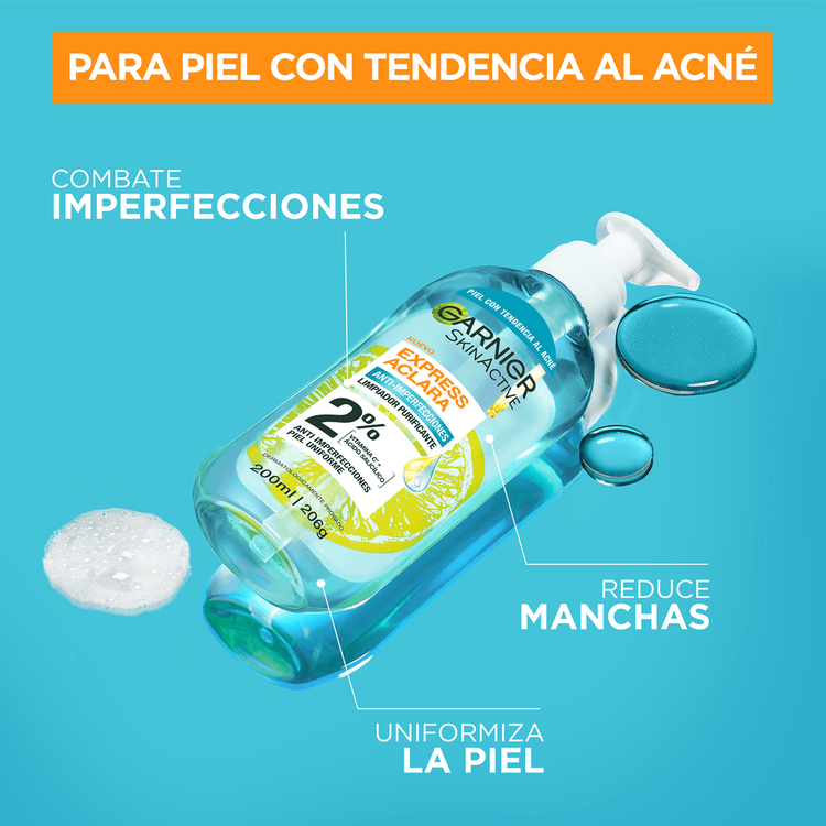 Garnier Skin Gel limpiador remueve bacterias que causan imperfecciones